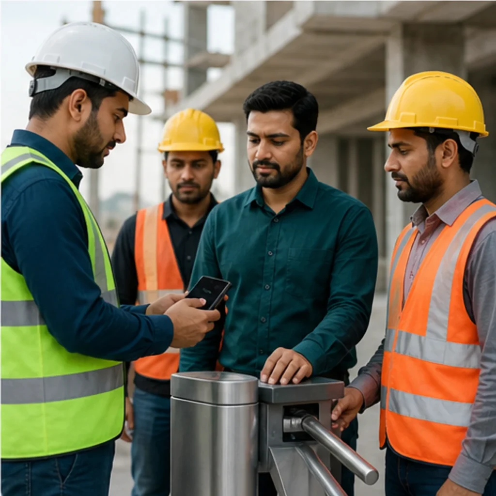 Site attendance validation at a construction project entry point