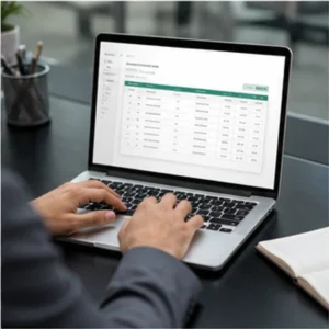 Digital payslip batch management on laptop dashboard